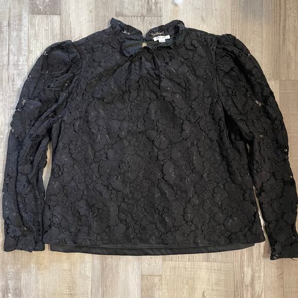 Ultra Pink black long sleeve mock neck lace blouse size L - Picture 11 of 11
